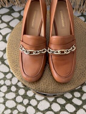 ANTONIO MELANI Tan Leather Chain-Trim Loafers